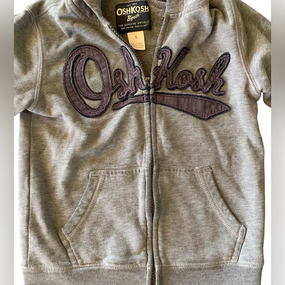 OshKosh B'Gosh Boys' Size 5 Gray Full Zip Logo Hoodie - Picture 2 of 4